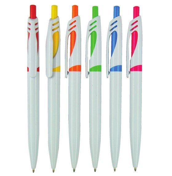 Promotional Gift White Barrel Plastic Ball Pen with Customized Logo