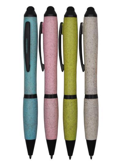 Stylus Recycle Wheat Straw Degradable Green Ball Pen with Logo Imprint