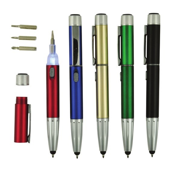 Multi-Function LED Light Plastic Ball Pen with Screwdriver, Stylus